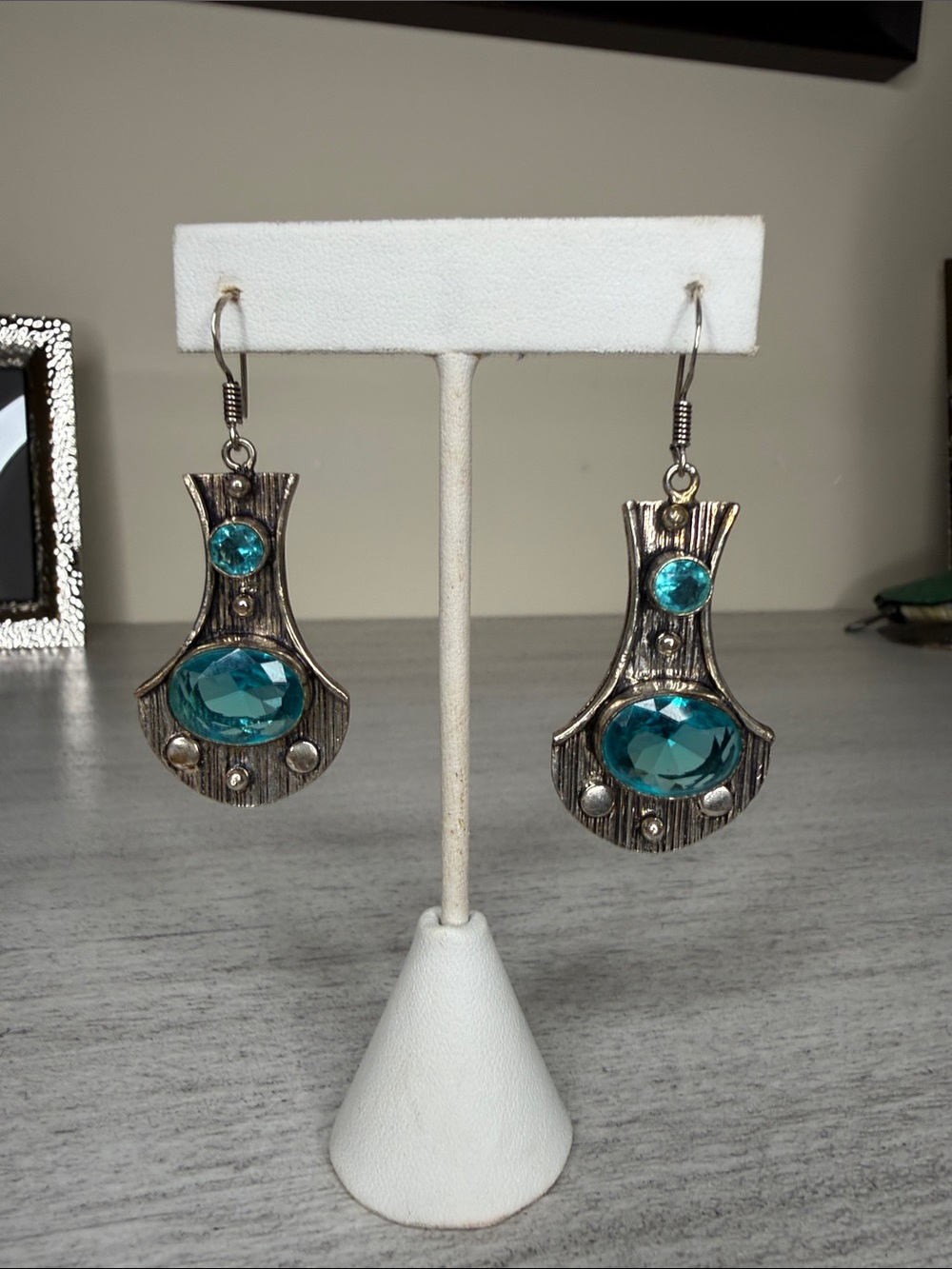 London Blue Topaz Crystal 925 Silver Drop Earrings